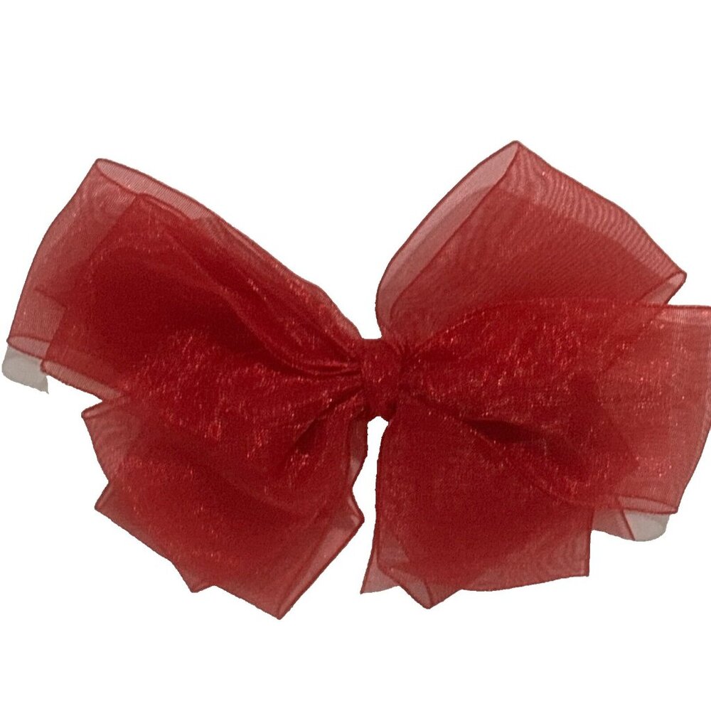 NEW Handmade Hair Headband Bow Red Tulle Ribbon Fabric Sheer Christmas Dress
